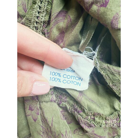 Anthro Edme & Esyllte Green Floral Pintuck Blouse 4 Peasant Fairy Cottagecore - Picture 5 of 6